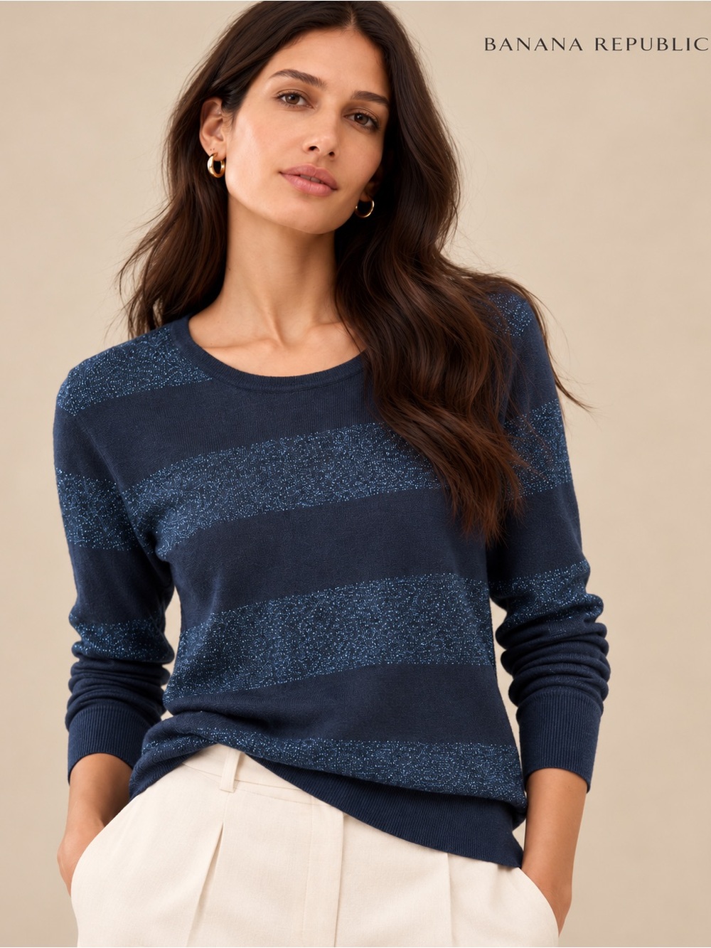 Banana Republic Navy Metallic Stripe Sweater XS NWT Cotton Rabbit Hair Blend